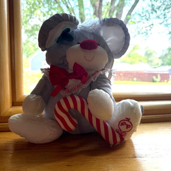 Fisher-Price Other - Vintage 1987 Fisher-Price Plush Mouse With Candy Cane Holiday Christmas